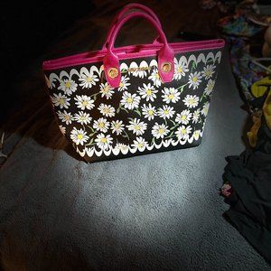 RARE Betsey Johnson Double Handled Tote Bag Daisy Pattern - EUC